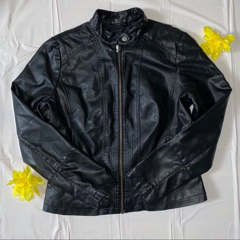 Bernardo Black Faux Leather Moto Zipper Jacket
